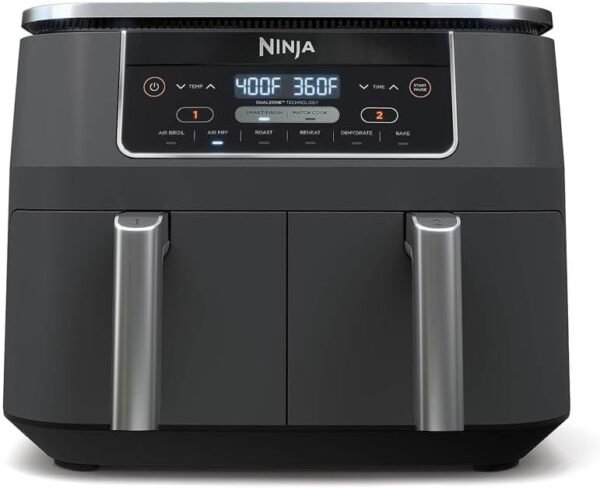 511uXaPLlL._AC_SL1001_-1 Ninja DZ201 Foodi 8 Quart 6-in-1 DualZone 2-Basket Air Fryer with 2 Independent Frying Baskets, Match Cook & Smart Finish to Roast, Broil, Dehydrate & More for Quick, Easy Meals, Grey