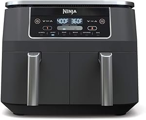 511uXaPLlL._AC_SY300_SX300_ Ninja DZ201 Foodi 8 Quart 6-in-1 DualZone 2-Basket Air Fryer with 2 Independent Frying Baskets, Match Cook & Smart Finish to Roast, Broil, Dehydrate & More for Quick, Easy Meals, Grey