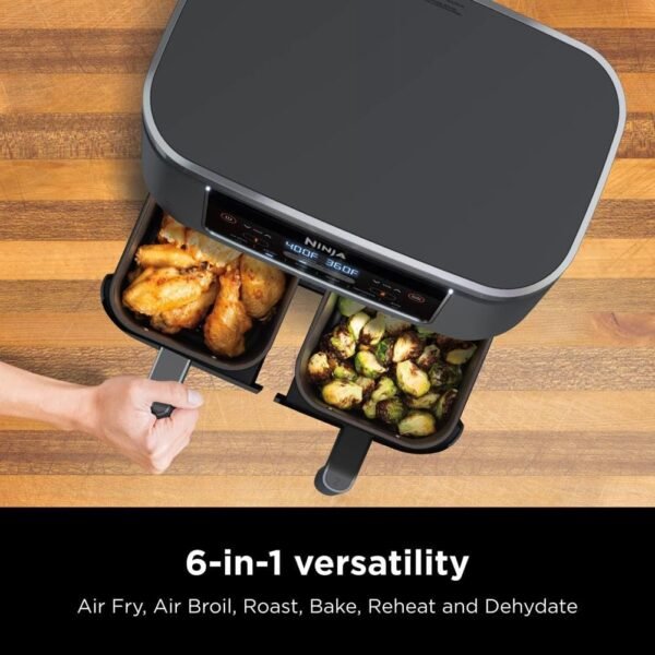 61-LCGtzQUL._AC_SL1001_-1 Ninja DZ201 Foodi 8 Quart 6-in-1 DualZone 2-Basket Air Fryer with 2 Independent Frying Baskets, Match Cook & Smart Finish to Roast, Broil, Dehydrate & More for Quick, Easy Meals, Grey