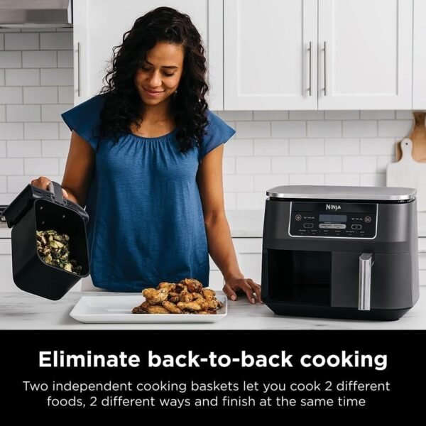 6140bma8sL._AC_SL1001_-1 Ninja DZ201 Foodi 8 Quart 6-in-1 DualZone 2-Basket Air Fryer with 2 Independent Frying Baskets, Match Cook & Smart Finish to Roast, Broil, Dehydrate & More for Quick, Easy Meals, Grey