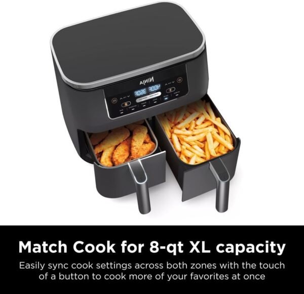 61ZzH5HigSL._AC_SL1001_-1 Ninja DZ201 Foodi 8 Quart 6-in-1 DualZone 2-Basket Air Fryer with 2 Independent Frying Baskets, Match Cook & Smart Finish to Roast, Broil, Dehydrate & More for Quick, Easy Meals, Grey
