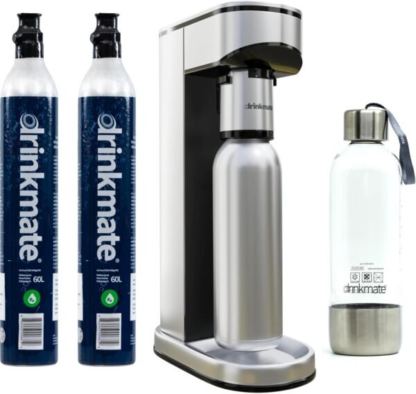 71CcRddPM7L._AC_SL1500_-1 Drinkmate LUX Stainless Steel Sparkling Beverage Maker - Sparkling Water/Soda Streaming Machine That Carbonates Any Drink - Includes 2 CO2 Cylinders, 1 Carbonation Bottle, 1 Fizz Infuser