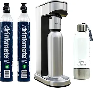 71CcRddPM7L.__AC_SX300_SY300_QL70_FMwebp_ Drinkmate LUX Stainless Steel Sparkling Beverage Maker - Sparkling Water/Soda Streaming Machine That Carbonates Any Drink - Includes 2 CO2 Cylinders, 1 Carbonation Bottle, 1 Fizz Infuser