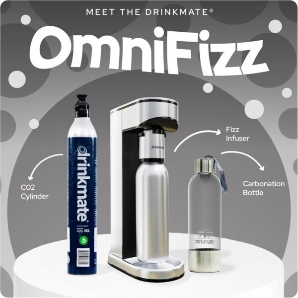71pLf848nYL._AC_SL1500_-1 Drinkmate LUX Stainless Steel Sparkling Beverage Maker - Sparkling Water/Soda Streaming Machine That Carbonates Any Drink - Includes 2 CO2 Cylinders, 1 Carbonation Bottle, 1 Fizz Infuser