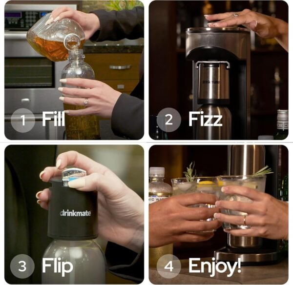 81Ep39scQL._AC_SL1500_-1 Drinkmate LUX Stainless Steel Sparkling Beverage Maker - Sparkling Water/Soda Streaming Machine That Carbonates Any Drink - Includes 2 CO2 Cylinders, 1 Carbonation Bottle, 1 Fizz Infuser