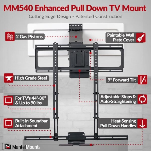81xKM-dPmL._AC_SL1500_ MantelMount MM540 TV Wall Mount Review Full Motion Above Fireplace Mount
